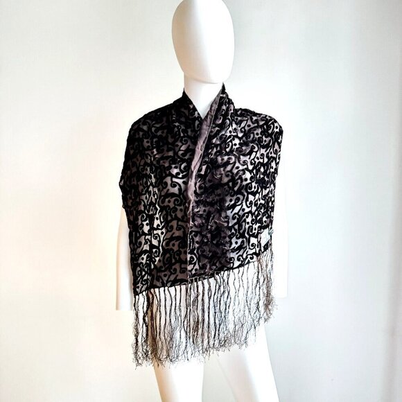 Vintage Deadstock Sisley Brown Burnout Silk Blend Scarf - Picture 1 of 4